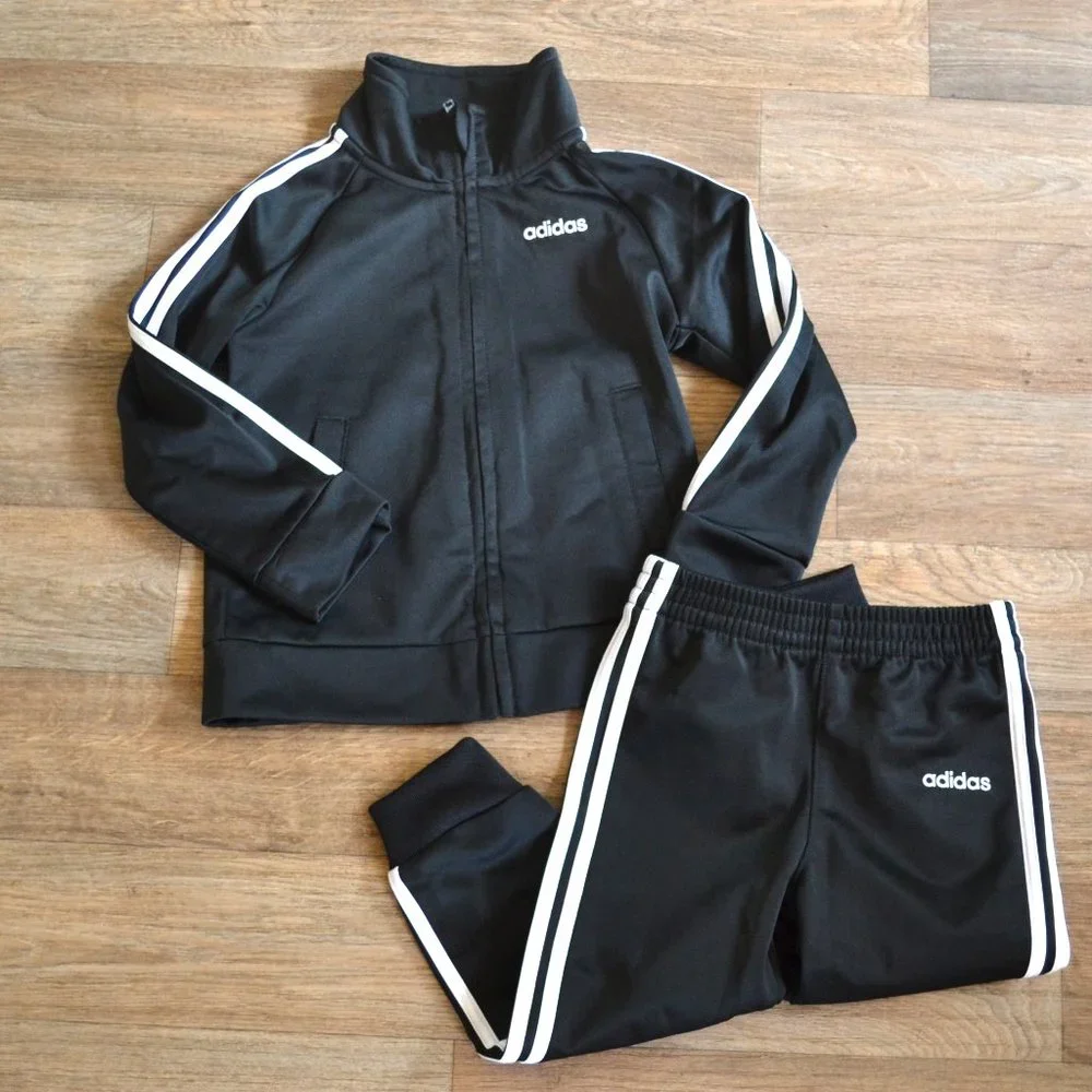 NWOT Adidas Toddler Black Striped Track Suit Pant and Jacket Set Size 24 Months